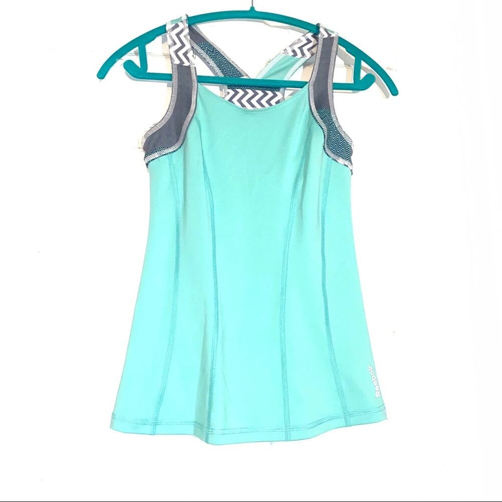 Reebok Mint Green, Gray & White Racerback Tank Top